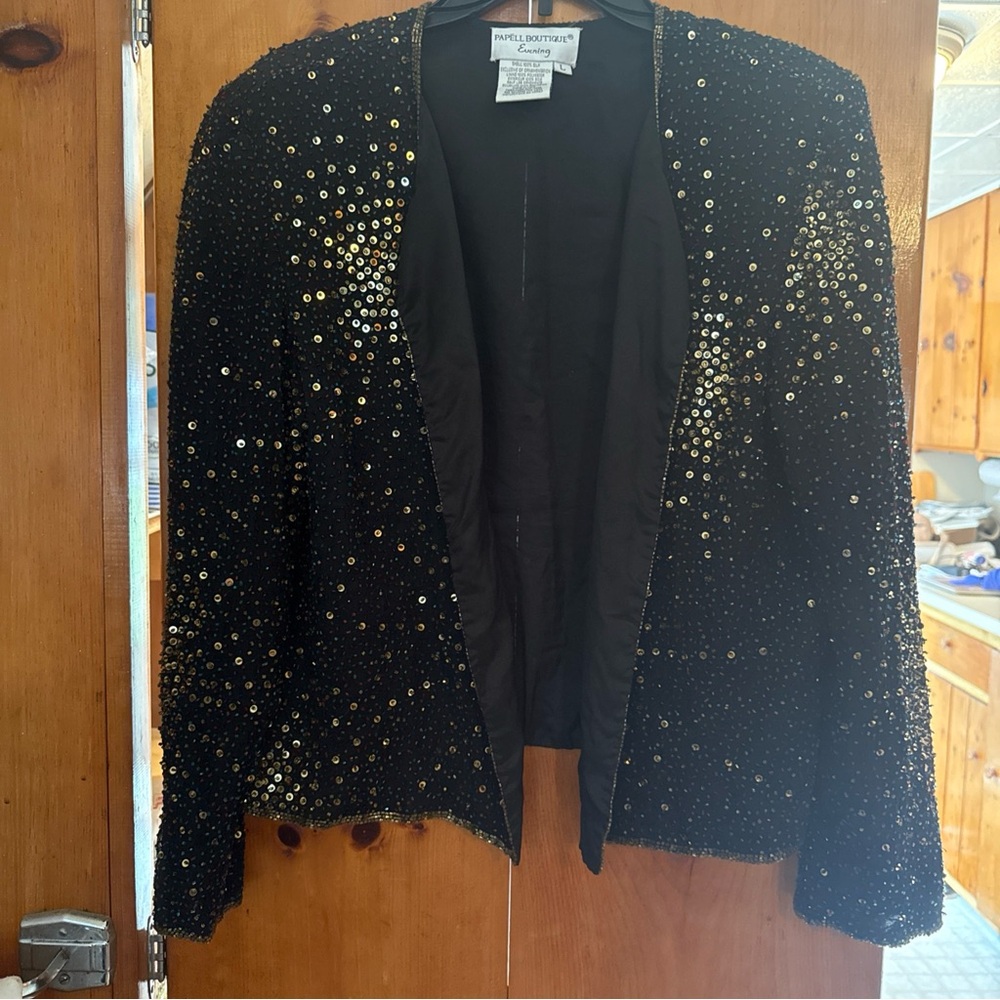 Papell boutique evening Black Sequin Blazer
